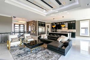 custom home design luxury living room and kitchen Prodigy Homes